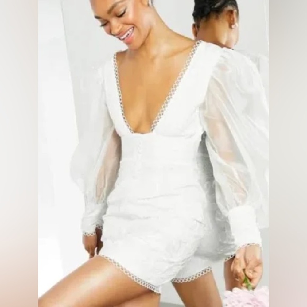 ASOS Edition White organza puff sleeve bridal dress